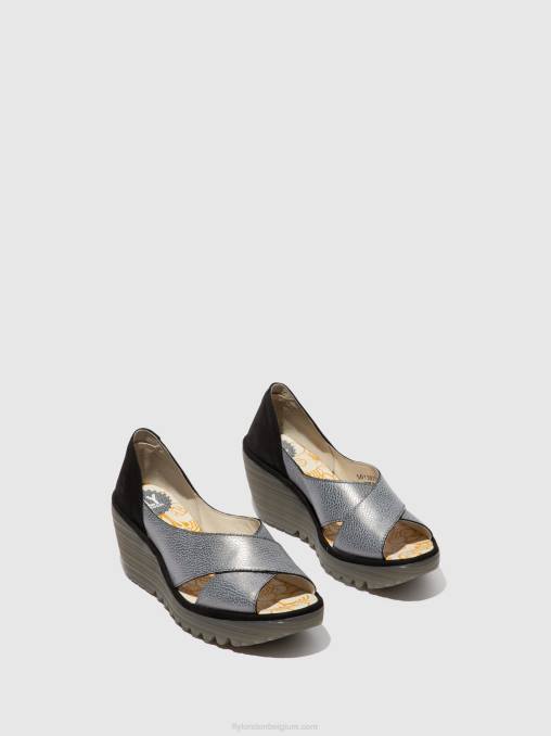 grijs zwart Fly London vrouwen gekruiste sandalen yoma307 V2B0560