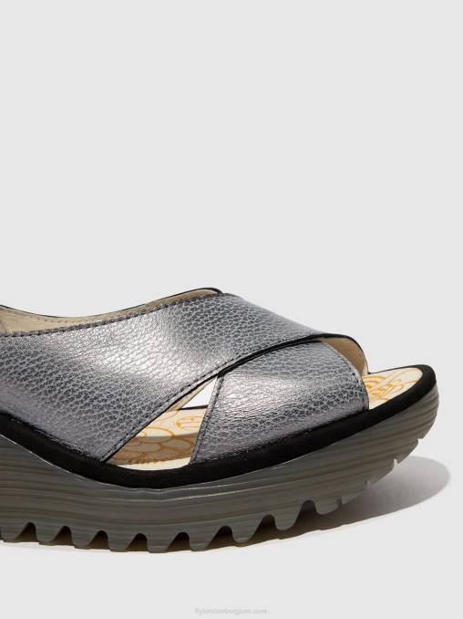 grijs zwart Fly London vrouwen gekruiste sandalen yoma307 V2B0560
