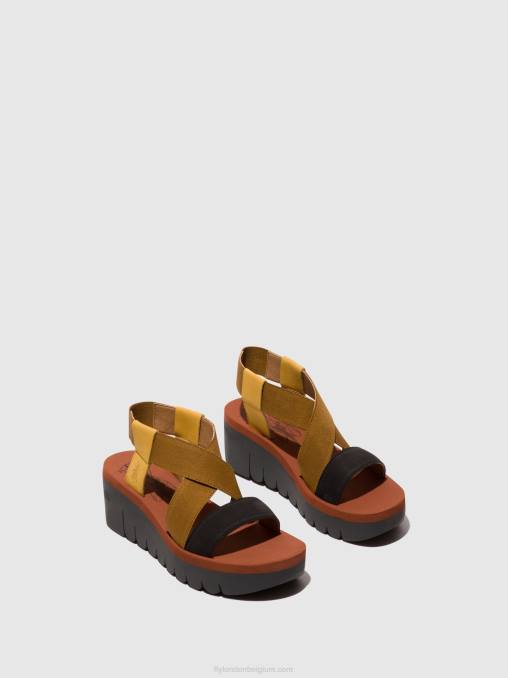 hommel/kameel/zwart Fly London vrouwen sling-back sandalen yabi922 V2B0446