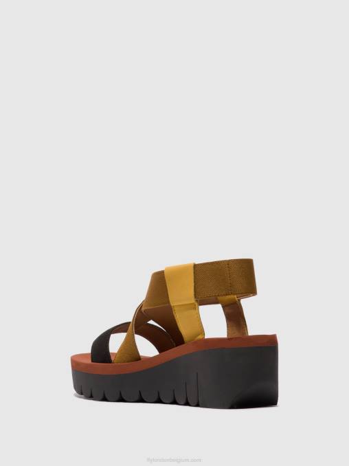 hommel/kameel/zwart Fly London vrouwen sling-back sandalen yabi922 V2B0446