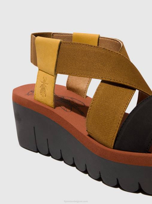 hommel/kameel/zwart Fly London vrouwen sling-back sandalen yabi922 V2B0446