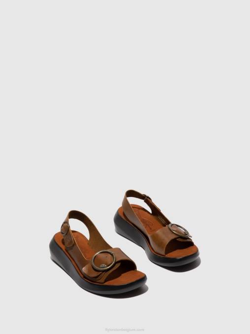 hoofdstel kameel Fly London vrouwen slingback sandalen berk754 V2B0602