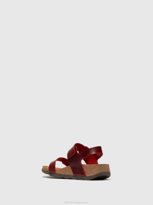 hoofdstel rood Fly London vrouwen sandalen met gesp ceke722 V2B0606