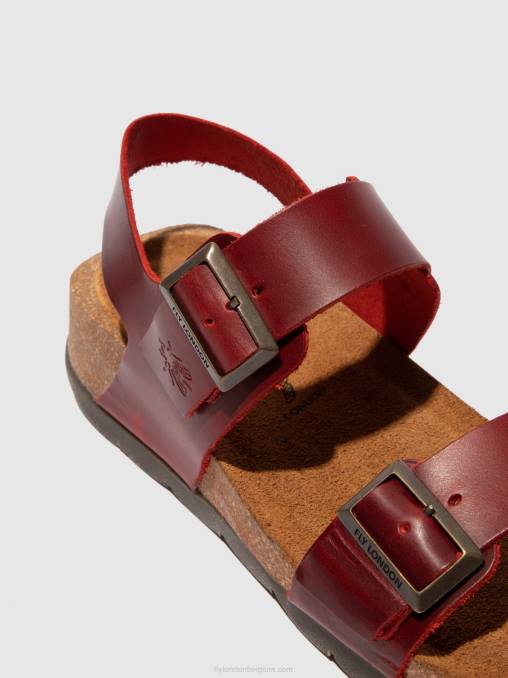 hoofdstel rood Fly London vrouwen sandalen met gesp ceke722 V2B0606