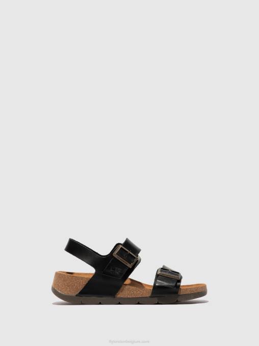 hoofdstel zwart Fly London vrouwen sandalen met gesp ceke722 V2B0612