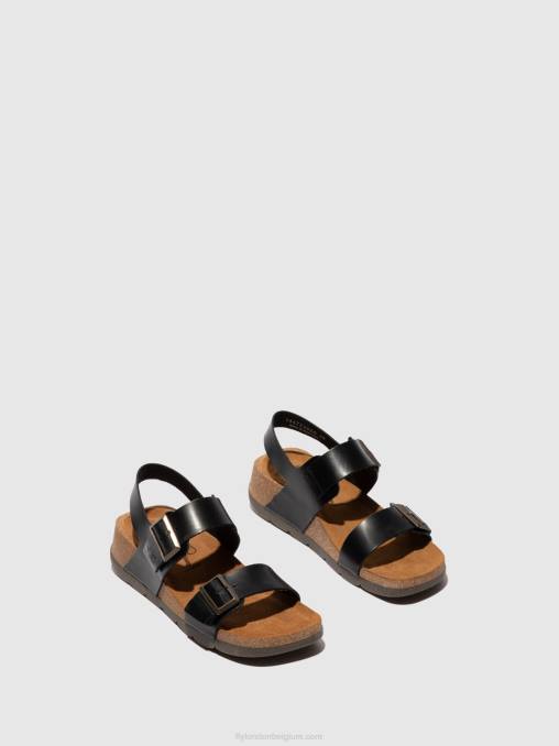 hoofdstel zwart Fly London vrouwen sandalen met gesp ceke722 V2B0612