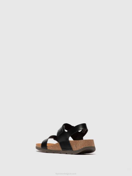 hoofdstel zwart Fly London vrouwen sandalen met gesp ceke722 V2B0612