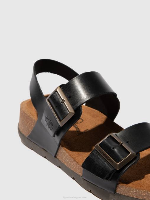 hoofdstel zwart Fly London vrouwen sandalen met gesp ceke722 V2B0612
