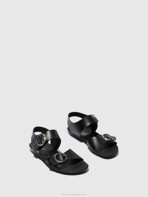 hoofdstel zwart Fly London vrouwen sandalen met gesp masa757 V2B0608