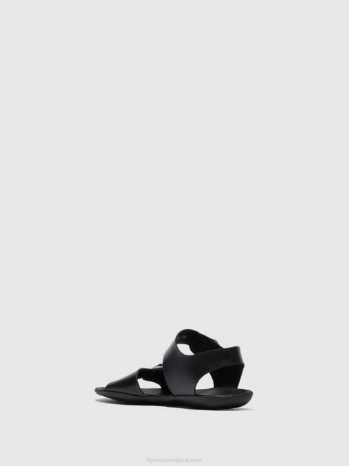 hoofdstel zwart Fly London vrouwen sandalen met gesp masa757 V2B0608