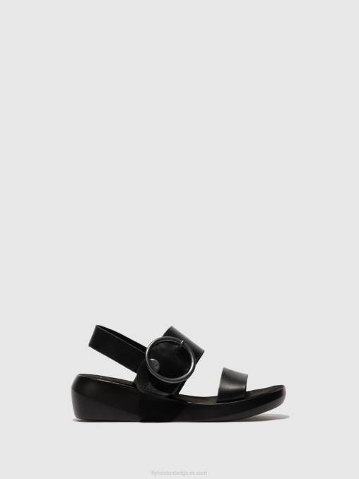 hoofdstel zwart Fly London vrouwen sandalen met gespen bani739 V2B0611