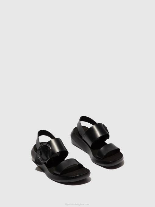 hoofdstel zwart Fly London vrouwen sandalen met gespen bani739 V2B0611