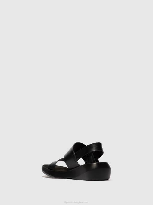 hoofdstel zwart Fly London vrouwen sandalen met gespen bani739 V2B0611