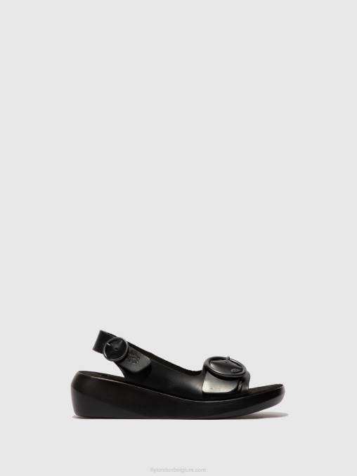 hoofdstel zwart Fly London vrouwen slingback sandalen berk754 V2B0603