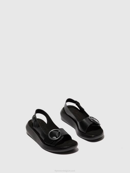 hoofdstel zwart Fly London vrouwen slingback sandalen berk754 V2B0603