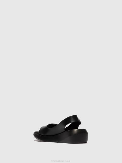 hoofdstel zwart Fly London vrouwen slingback sandalen berk754 V2B0603