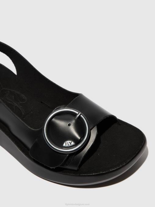hoofdstel zwart Fly London vrouwen slingback sandalen berk754 V2B0603