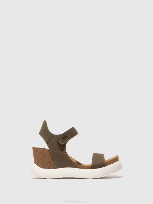 khaki Fly London vrouwen sandalen met klittenband gogo967 V2B0398