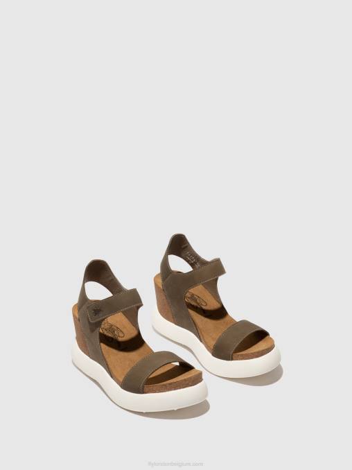 khaki Fly London vrouwen sandalen met klittenband gogo967 V2B0398