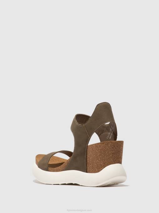 khaki Fly London vrouwen sandalen met klittenband gogo967 V2B0398
