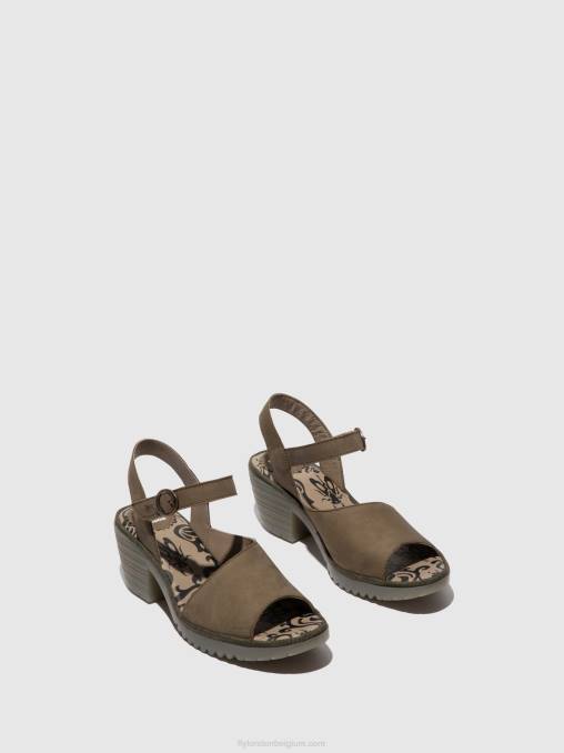 khaki Fly London vrouwen slingback sandalen wely439 V2B0443