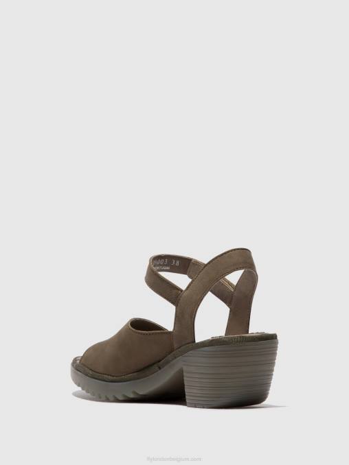 khaki Fly London vrouwen slingback sandalen wely439 V2B0443