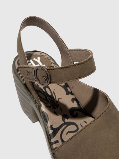khaki Fly London vrouwen slingback sandalen wely439 V2B0443