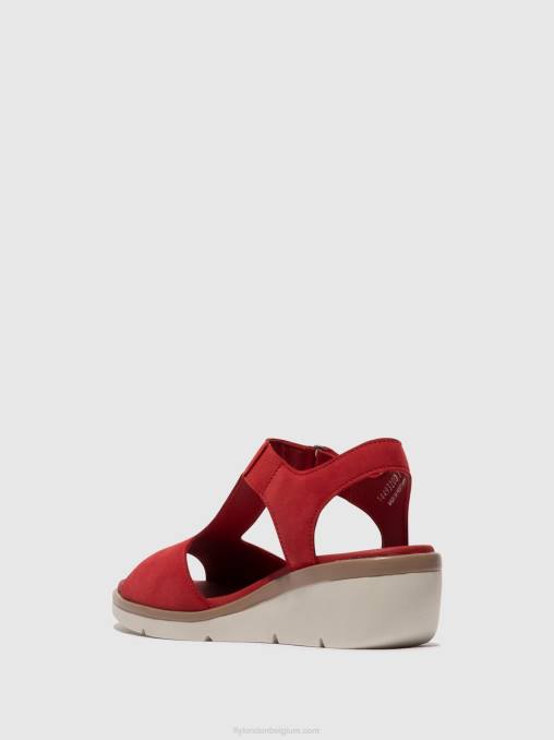 lippenstift rood Fly London vrouwen Sandalen met t-bandje nova932 V2B0403