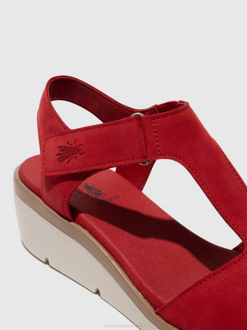 lippenstift rood Fly London vrouwen Sandalen met t-bandje nova932 V2B0403