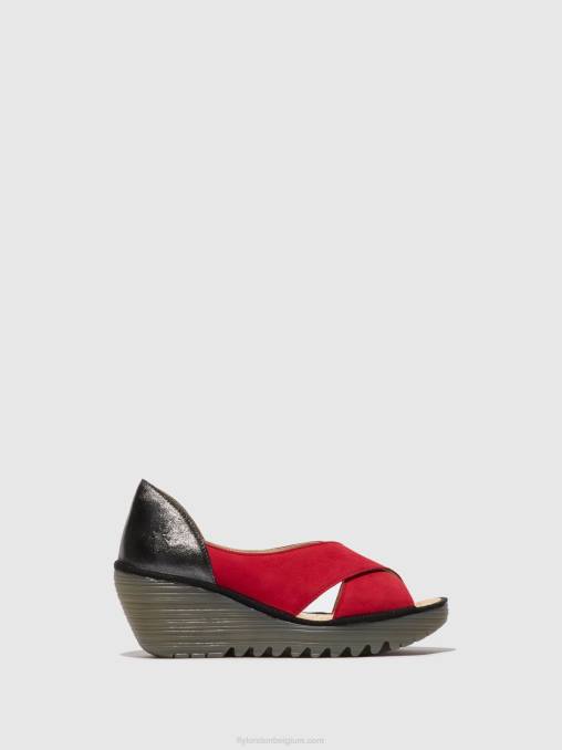 lippenstift rood/grafiet Fly London vrouwen gekruiste sandalen yoma307 V2B0483