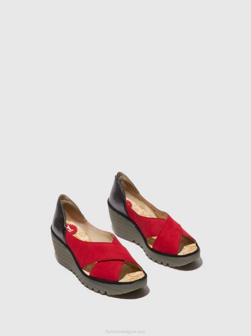 lippenstift rood/grafiet Fly London vrouwen gekruiste sandalen yoma307 V2B0483