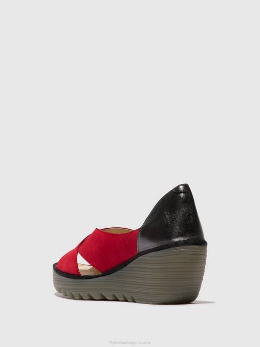 lippenstift rood/grafiet Fly London vrouwen gekruiste sandalen yoma307 V2B0483