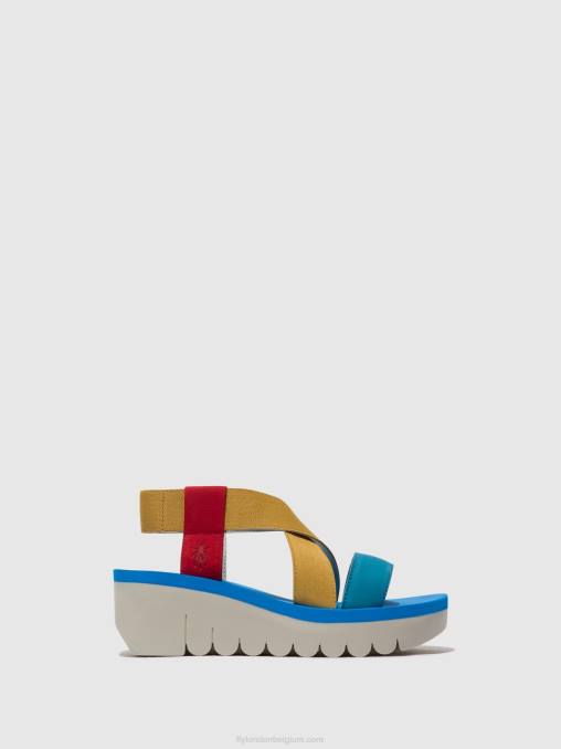 lipstick rood/geel/azuurblauw Fly London vrouwen sling-back sandalen yabi922 V2B0448