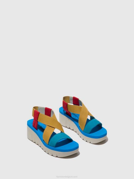 lipstick rood/geel/azuurblauw Fly London vrouwen sling-back sandalen yabi922 V2B0448