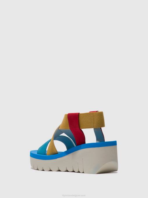 lipstick rood/geel/azuurblauw Fly London vrouwen sling-back sandalen yabi922 V2B0448