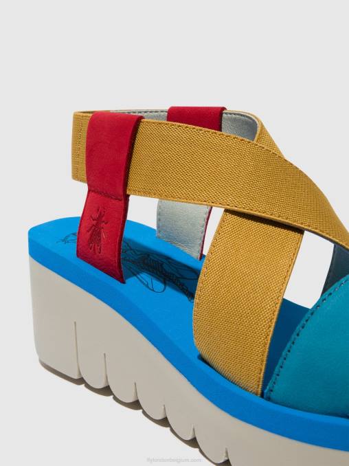 lipstick rood/geel/azuurblauw Fly London vrouwen sling-back sandalen yabi922 V2B0448