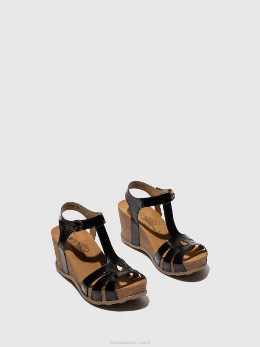 luxer zwart Fly London vrouwen Sandalen met t-bandje gumy777 V2B0610