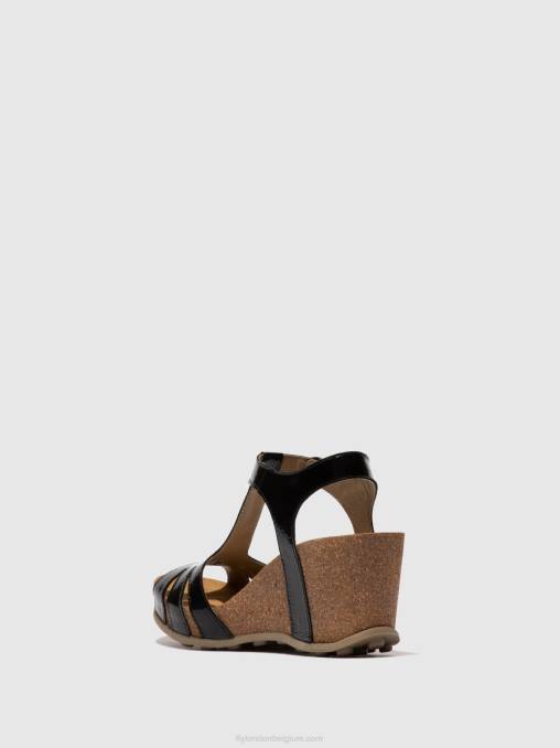 luxer zwart Fly London vrouwen Sandalen met t-bandje gumy777 V2B0610