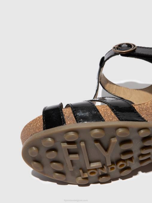 luxer zwart Fly London vrouwen Sandalen met t-bandje gumy777 V2B0610