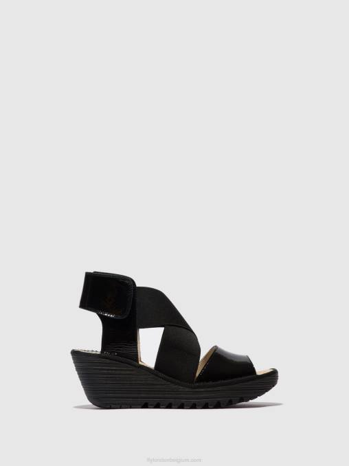 luxer zwart Fly London vrouwen gekruiste sandalen yuba385 V2B0390