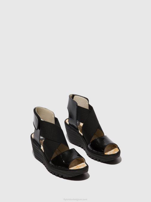 luxer zwart Fly London vrouwen gekruiste sandalen yuba385 V2B0390