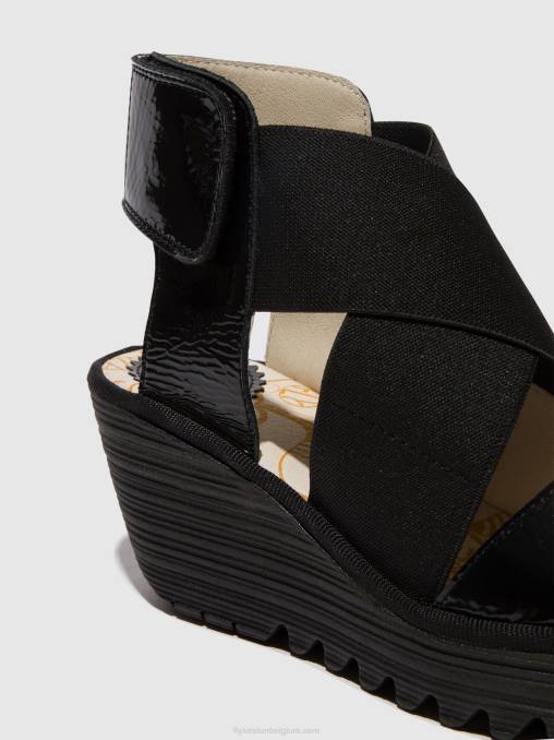 luxer zwart Fly London vrouwen gekruiste sandalen yuba385 V2B0390