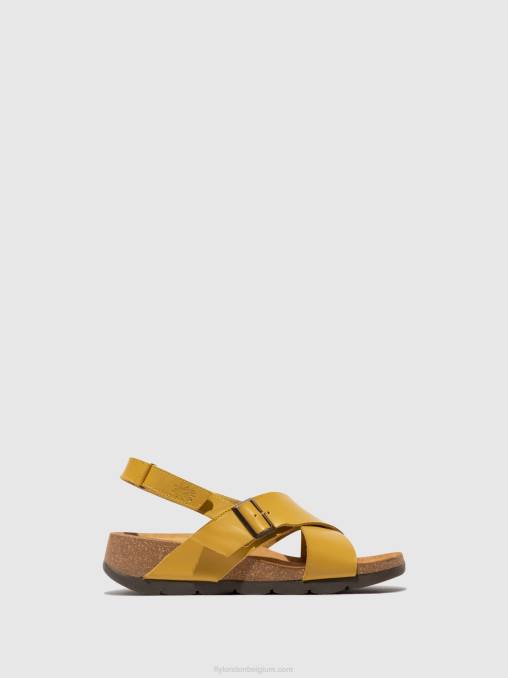 mosterd Fly London vrouwen gekruiste sandalen chlo852 V2B0489