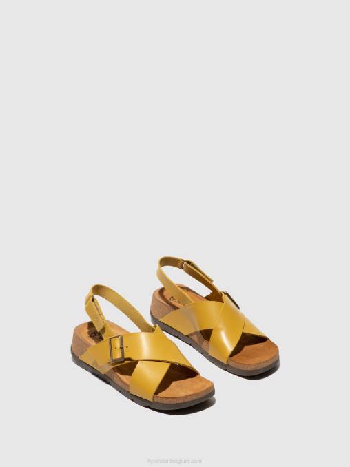 mosterd Fly London vrouwen gekruiste sandalen chlo852 V2B0489
