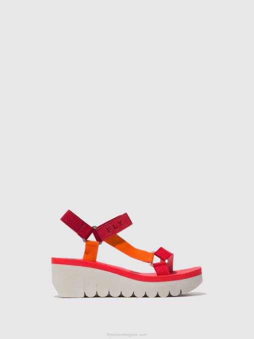 multi (rood) Fly London vrouwen sandalen met klittenband yefa726 V2B0529