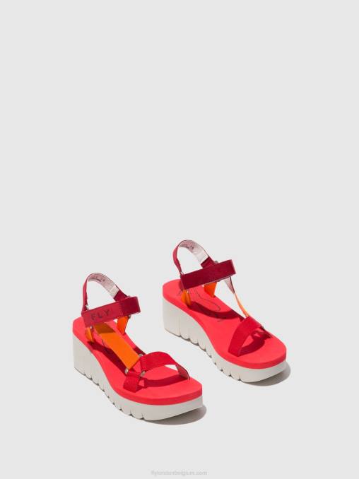 multi (rood) Fly London vrouwen sandalen met klittenband yefa726 V2B0529