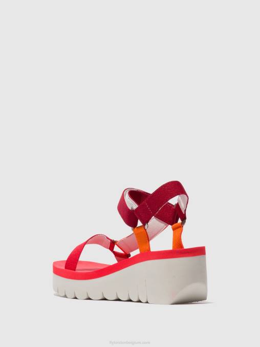 multi (rood) Fly London vrouwen sandalen met klittenband yefa726 V2B0529