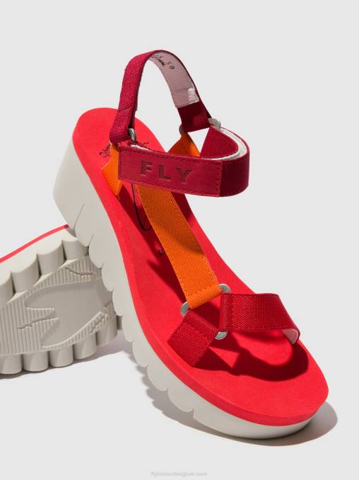 multi (rood) Fly London vrouwen sandalen met klittenband yefa726 V2B0529