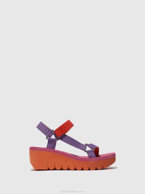 oranje/violet (roos) Fly London vrouwen sandalen met klittenband yefa726 V2B0396
