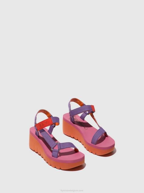 oranje/violet (roos) Fly London vrouwen sandalen met klittenband yefa726 V2B0396